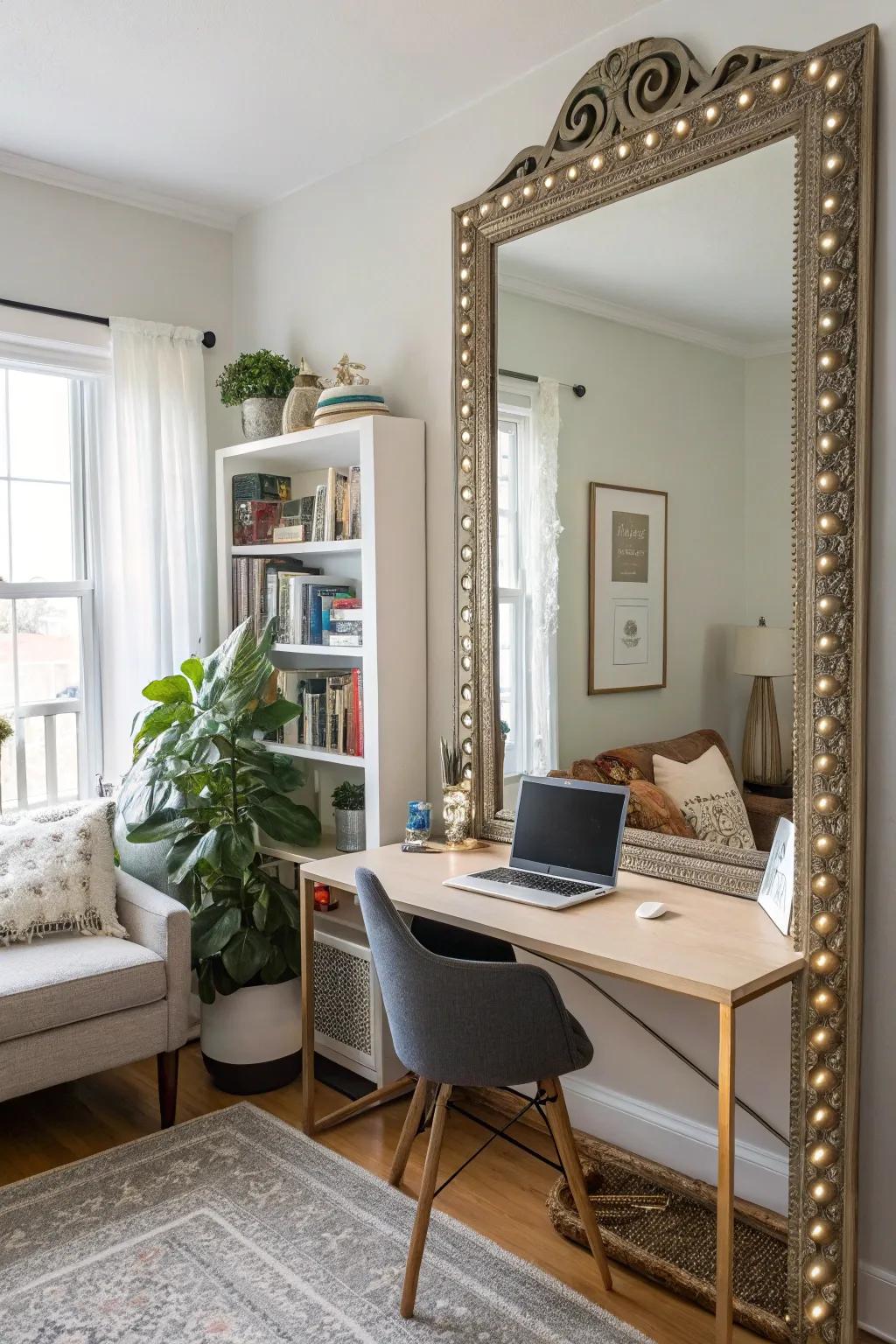Mirrors can double the perceived size of your office.