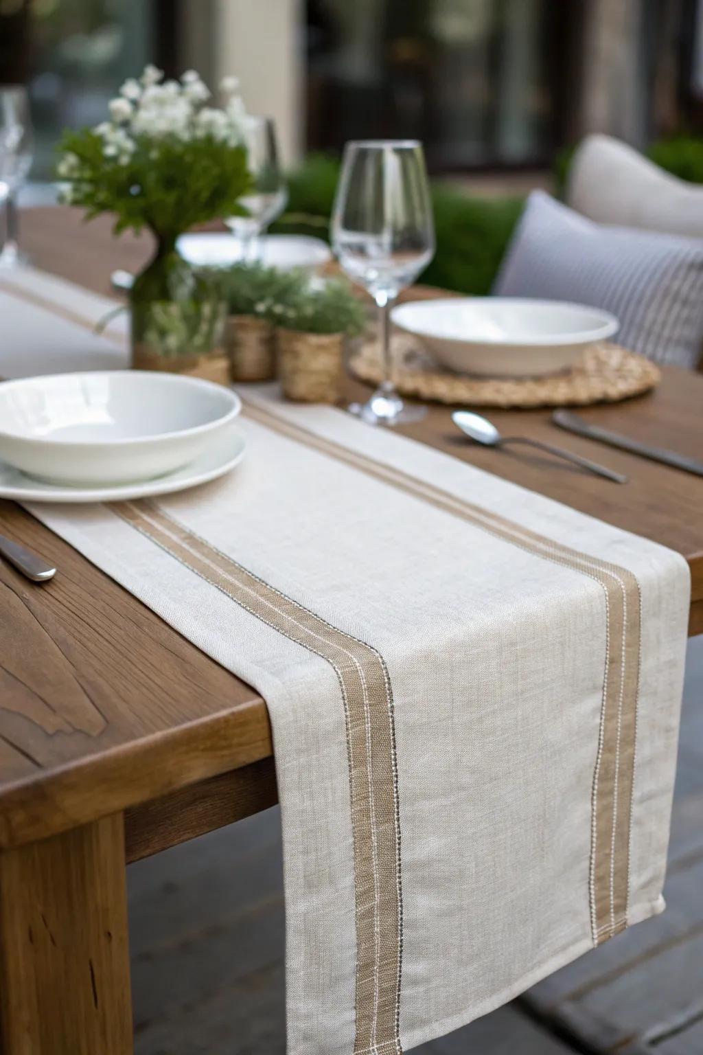 A table fabric adds texture and sophistication.