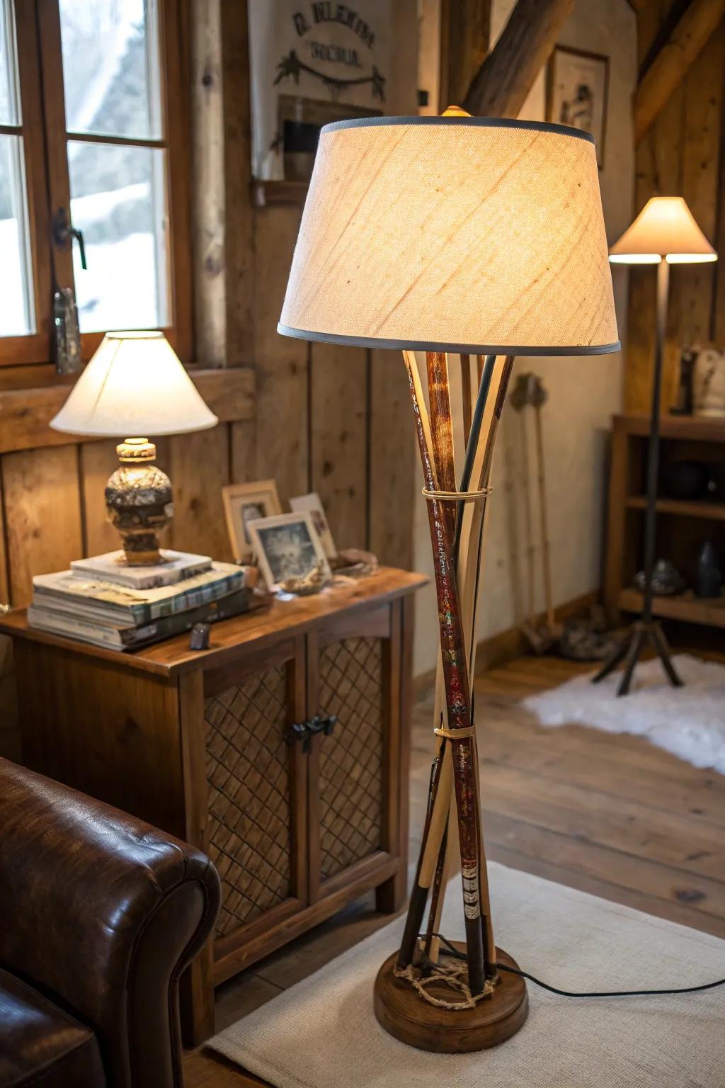 Illuminate your interior with lamps made from ski poles for a distinctive touch.