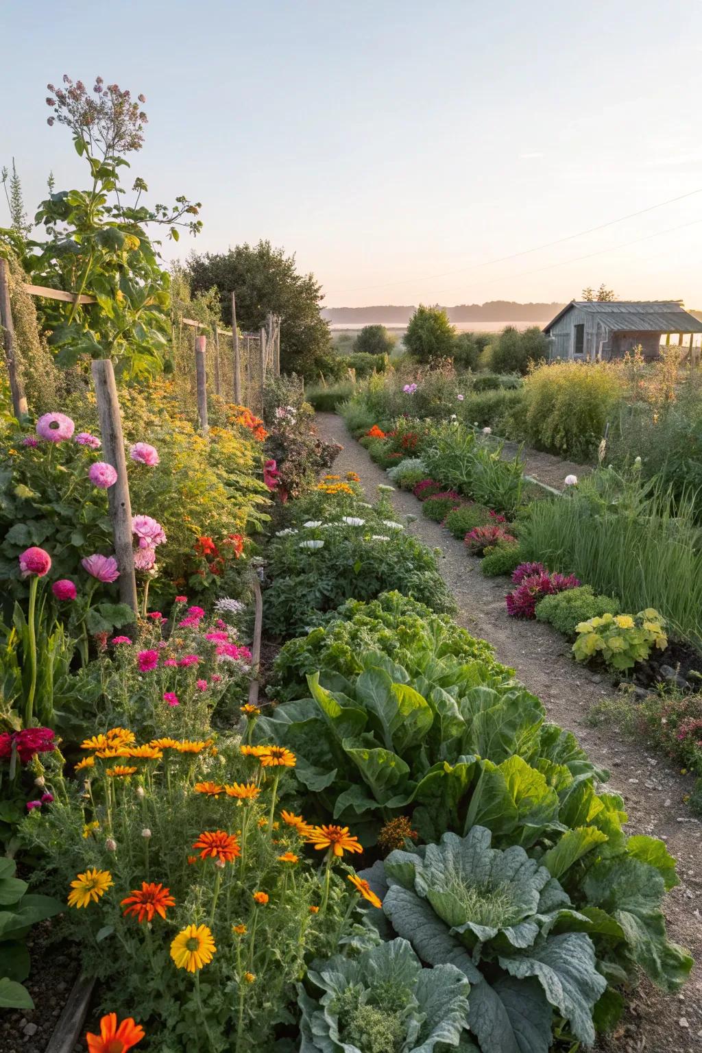 A unified mix of aesthetics and edibles enriches the garden.