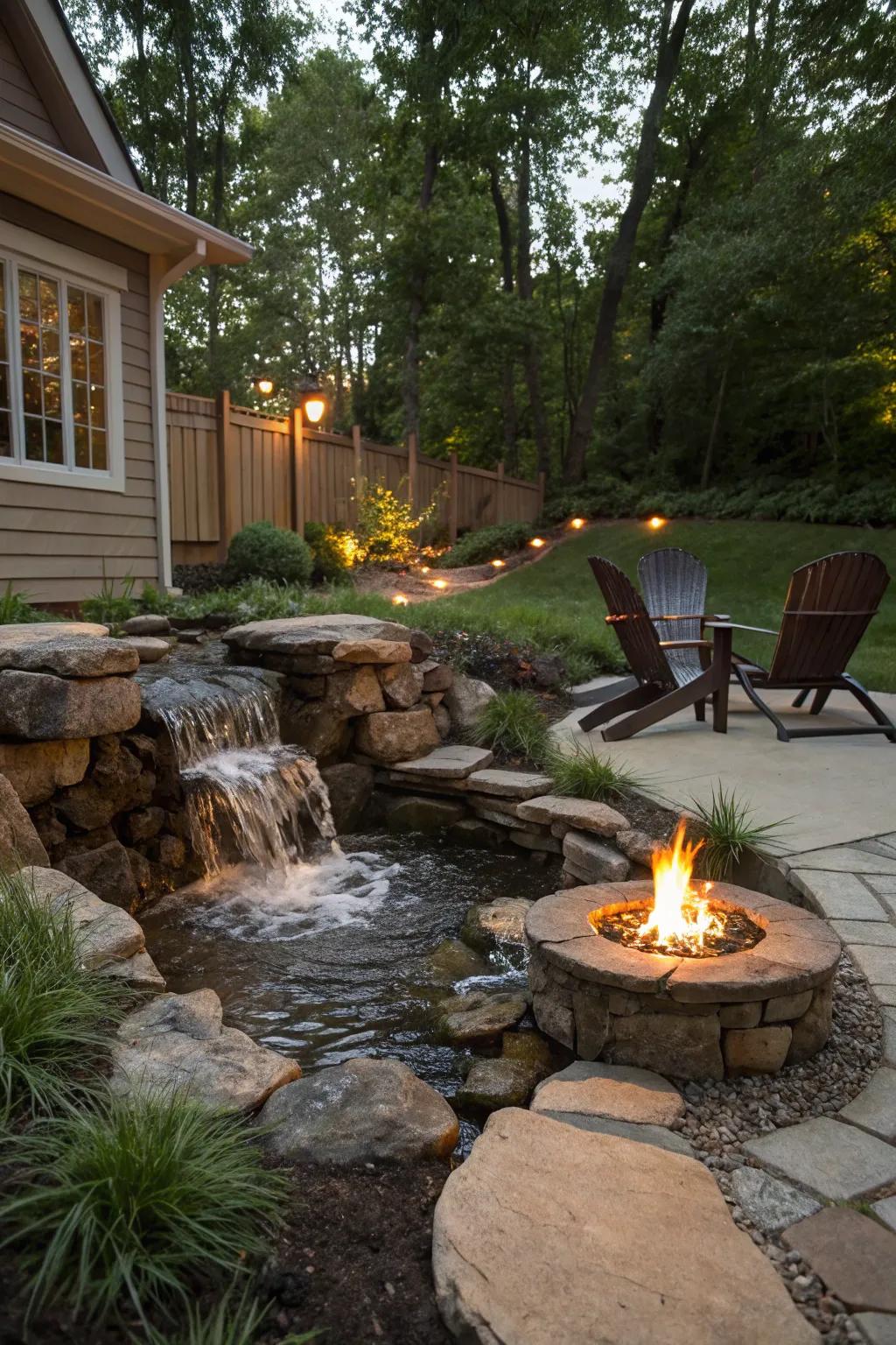 Integrate fire and water for an engrossing backyard centerpiece.