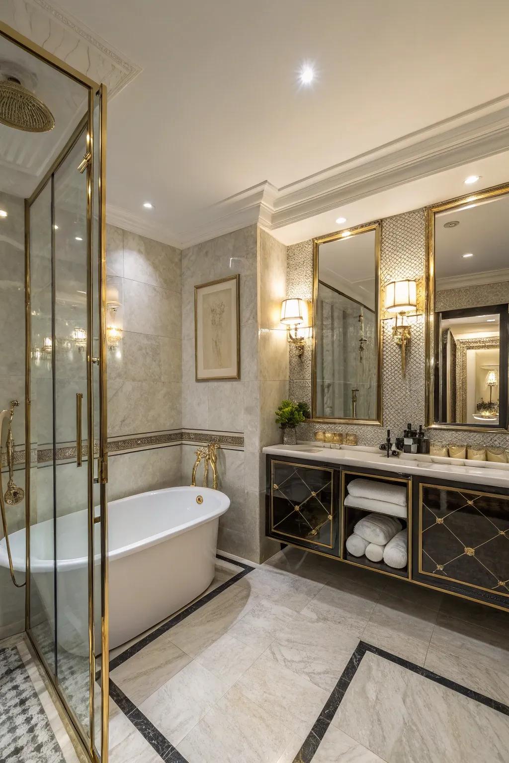 Mirrored panels feature within a compact bathroom, optimizing room and brightness.