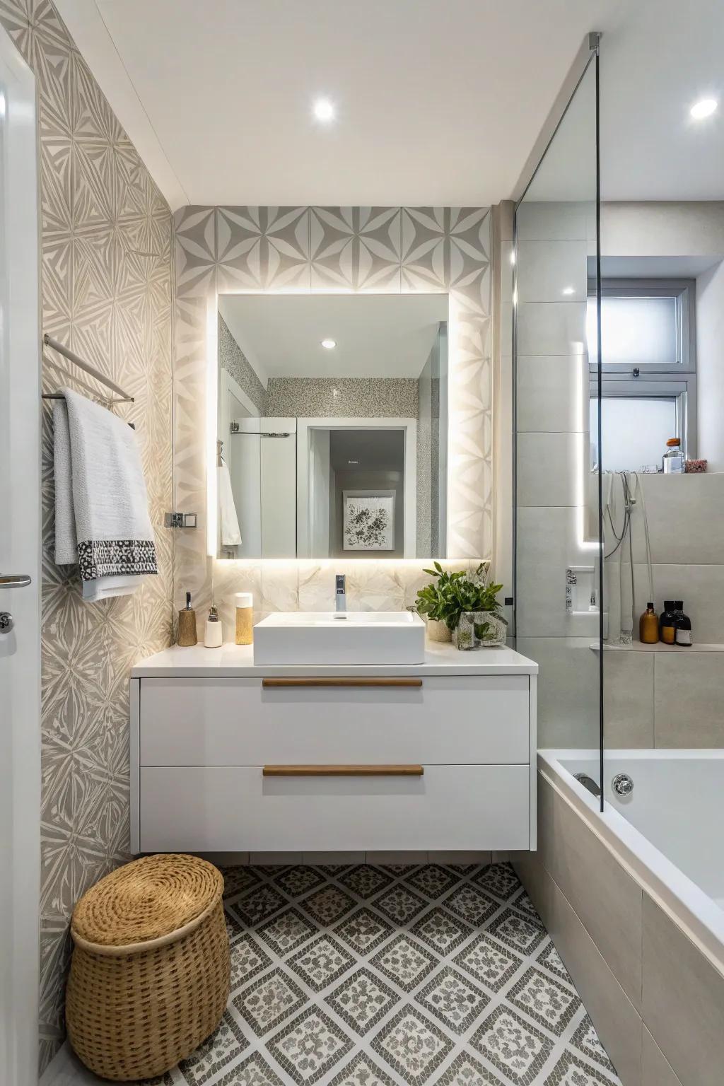 Wall-mounted counters offer an airy sensation and contemporary refinement.