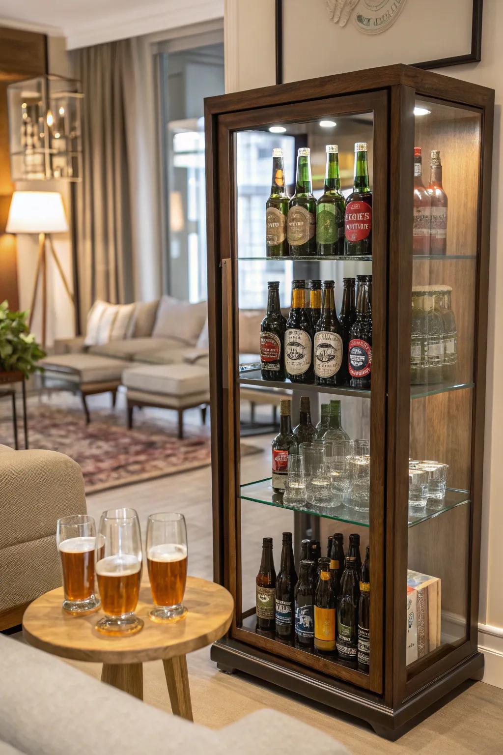 Sophisticated crystal hutch presentation for ale devotees.