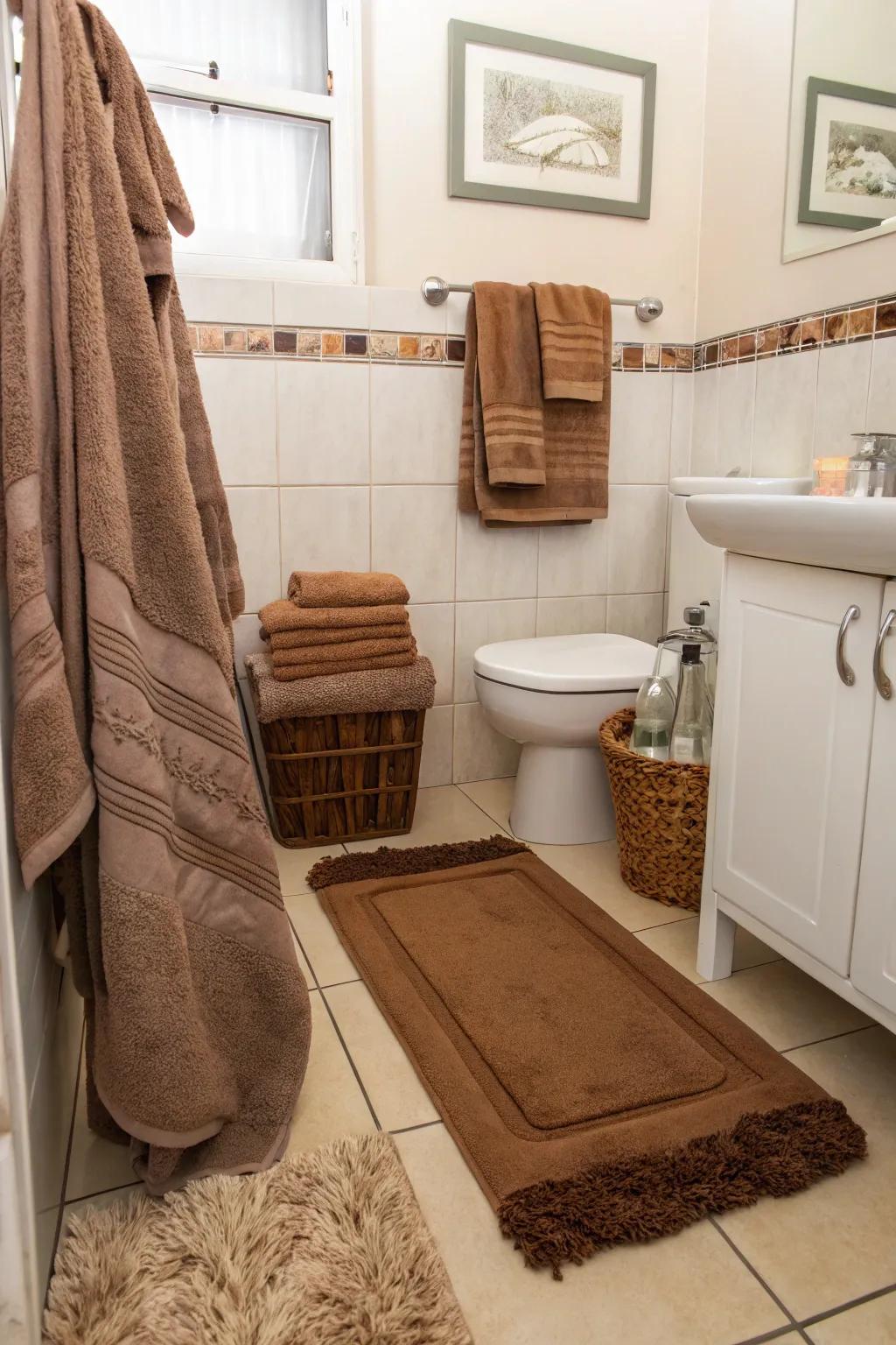 Soft brown linens and rugs introduce warmth and snugness.