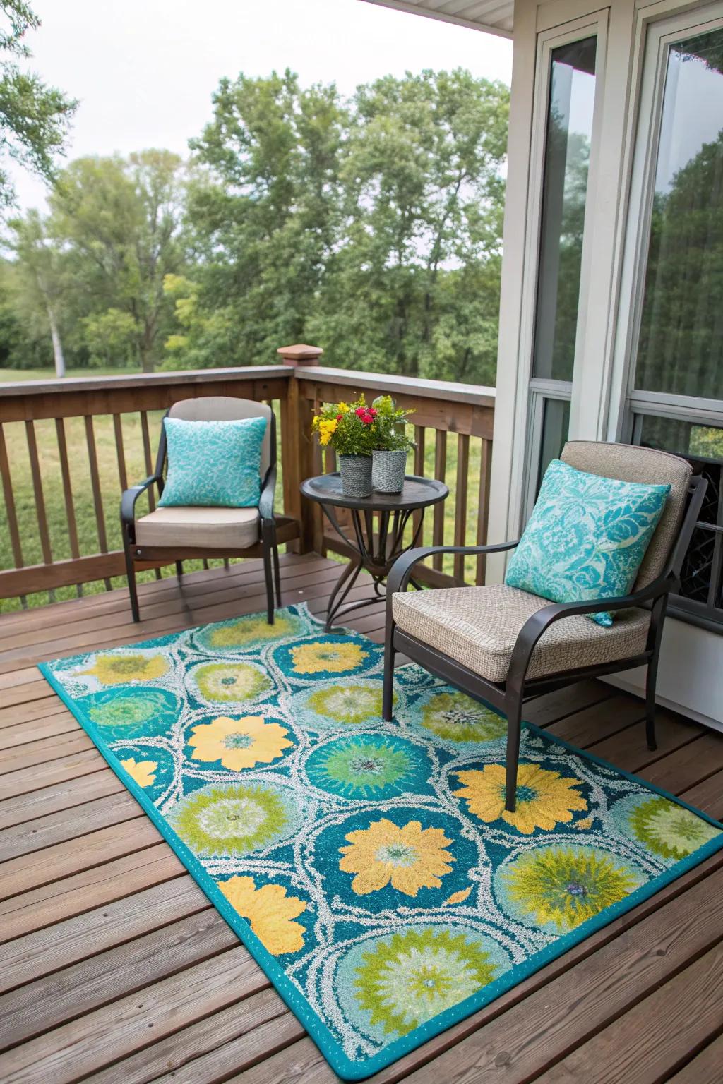 An attractive rug infuses warmth and personality into your deck.