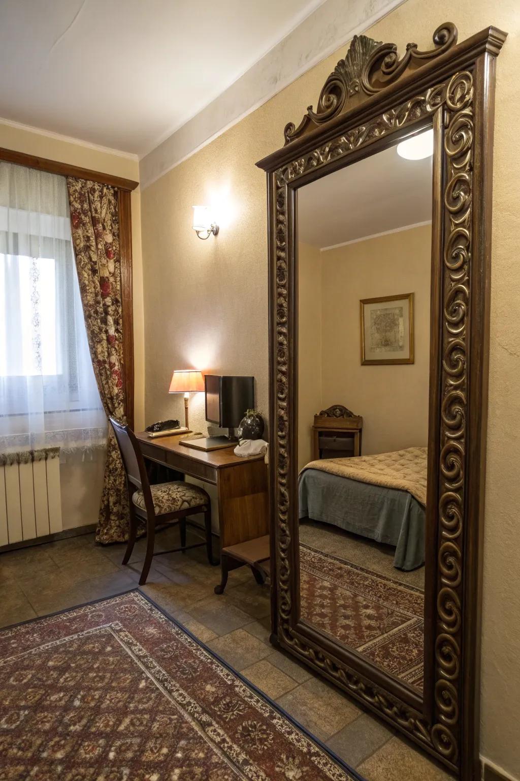 Mirrors enhance both room size and illumination.