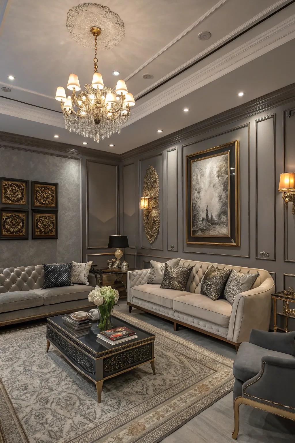 A small living room with gray walls for an elegant touch.