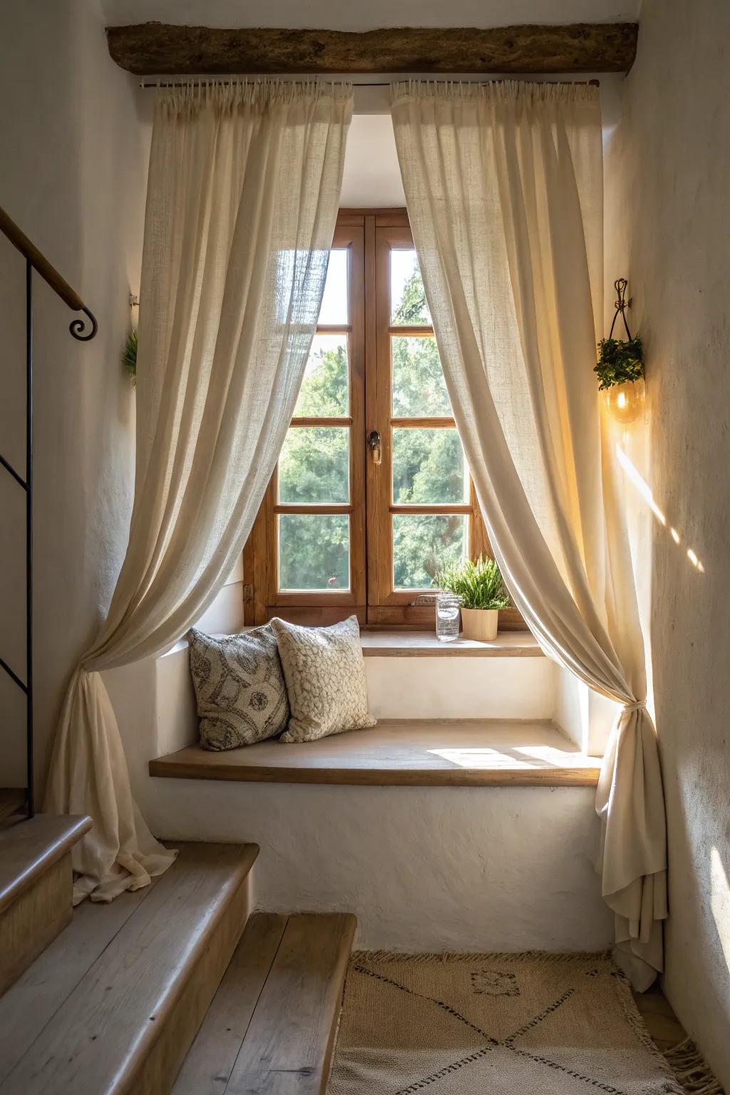 Window dressings contribute sophistication and light management to confined areas.