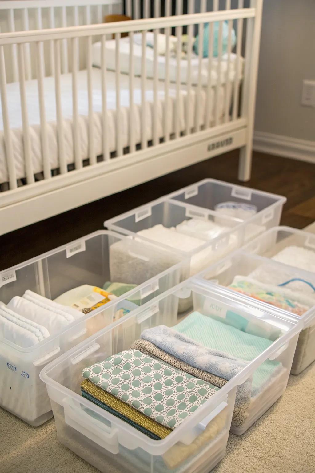 See-through storage solutions for quick access and organization.