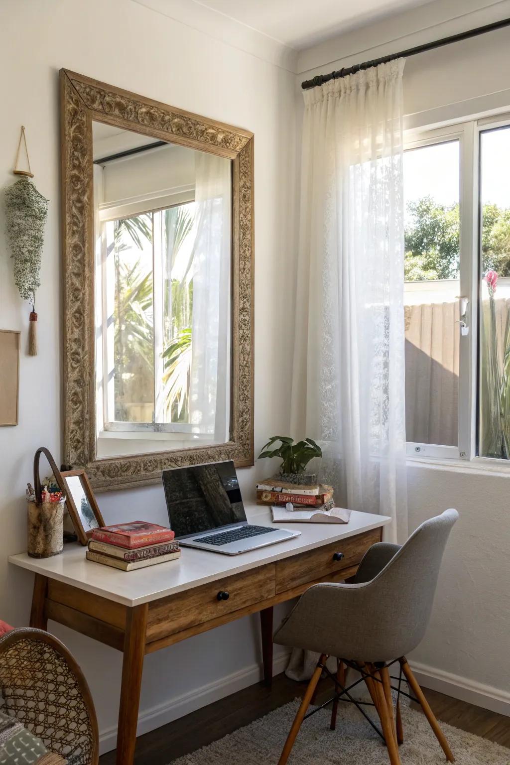 Mirrors amplify the impression of space and light in your small office.
