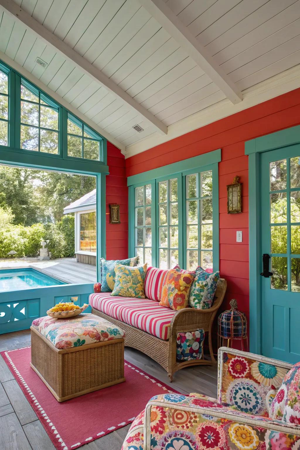 A dynamic and inviting atmosphere achieved by way of audacious color assortments.