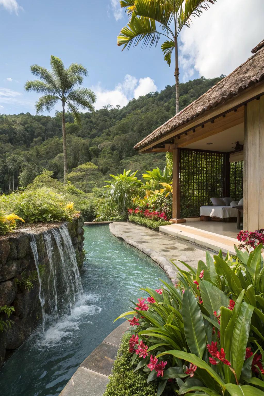 A hydrotherapy center with a cascade frontage provides opulence and serenity.