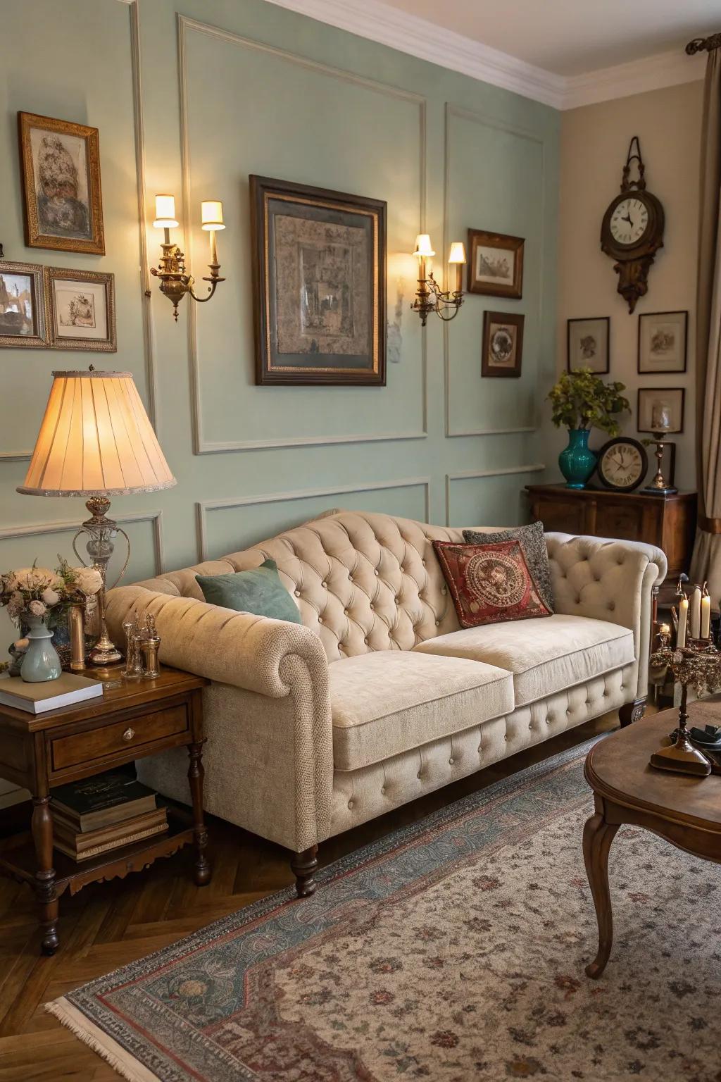 Tufted sofas bring timeless elegance and vintage charm.