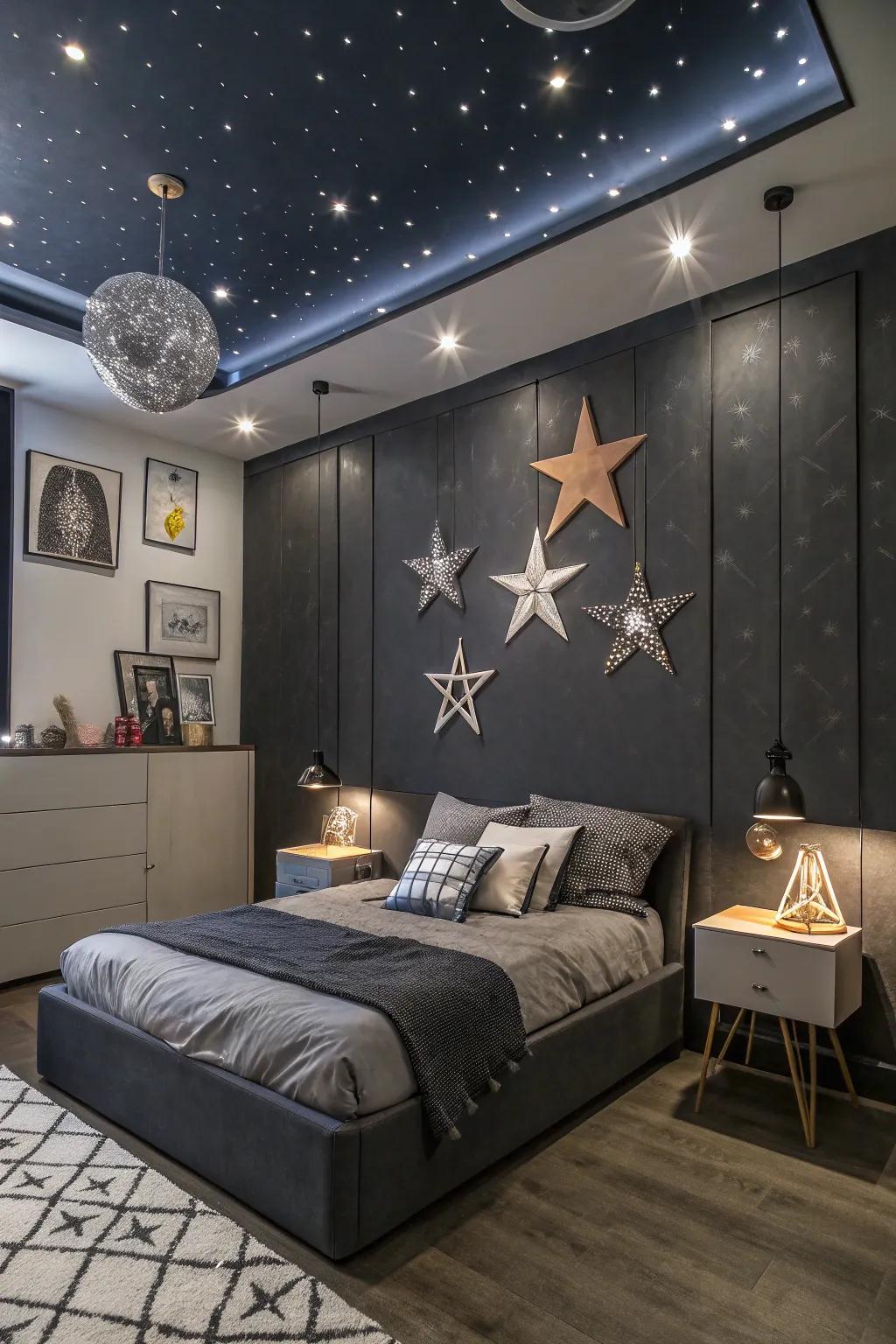 Astral accents beautifully unite the cosmic theme.
