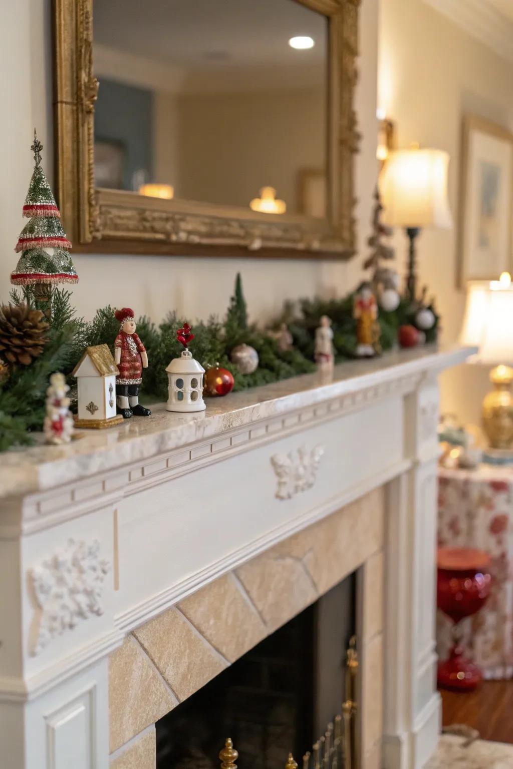 Decorative accents introducing a distinctive flair to the mantel.