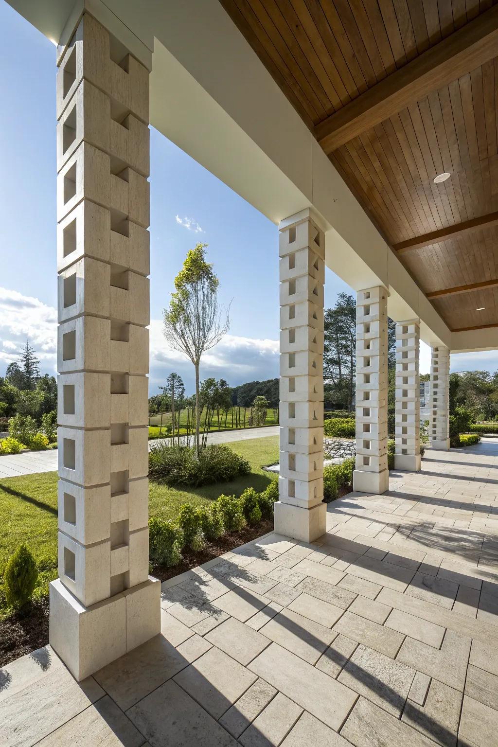 Uneven square columns provide a modern artistic style.