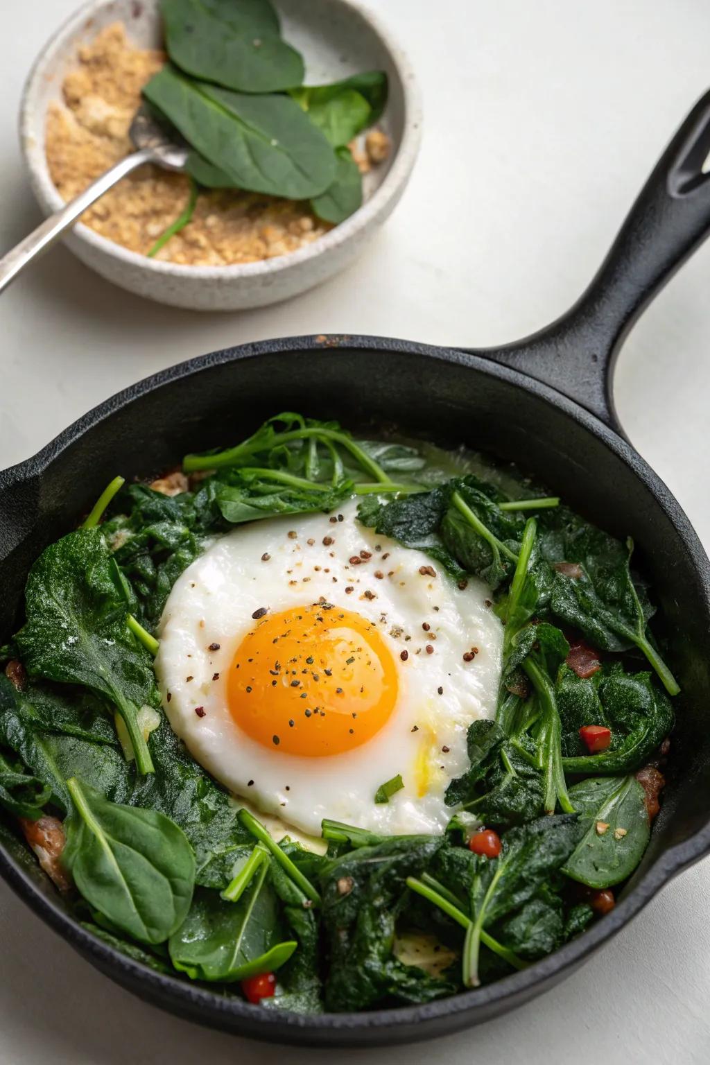 Eggs and greens morning pan, a filling kick-start.