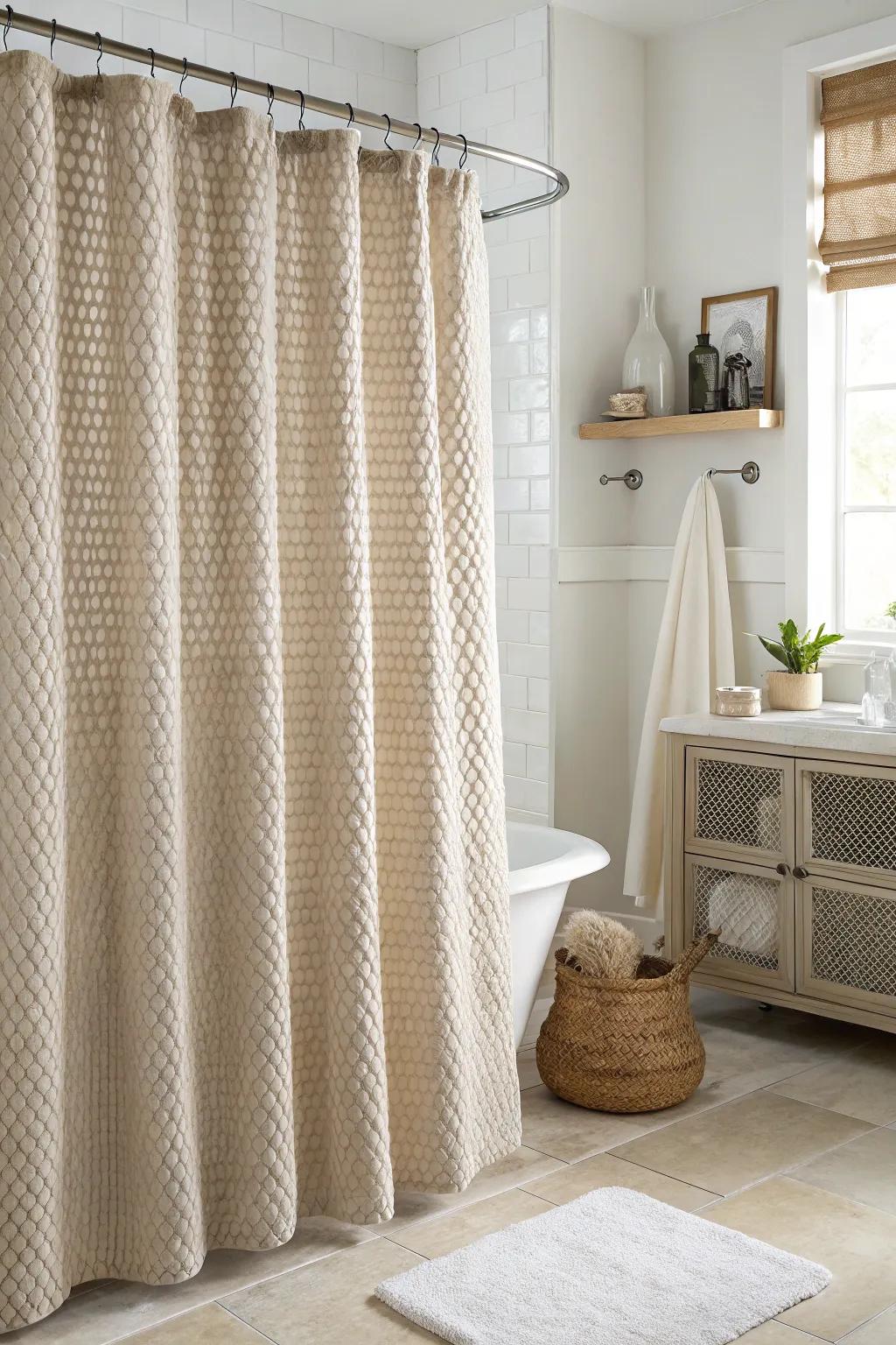 Textured fabrics like waffle weave add subtle elegance to your bathroom.