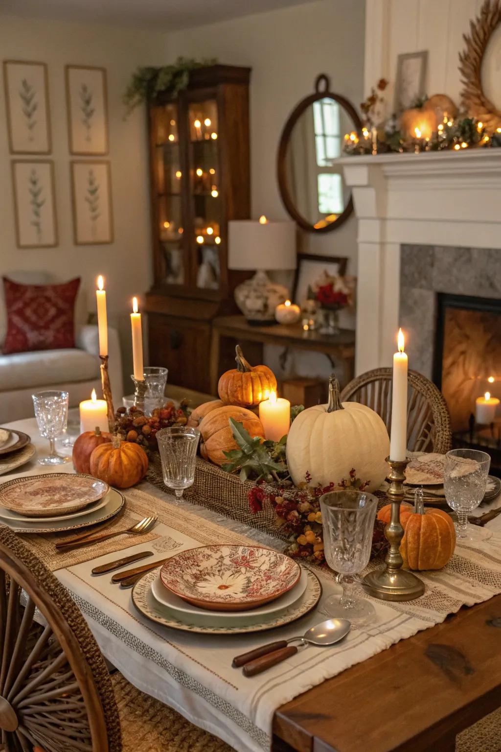 An enchanting vintage affair setting for Thanksgiving.
