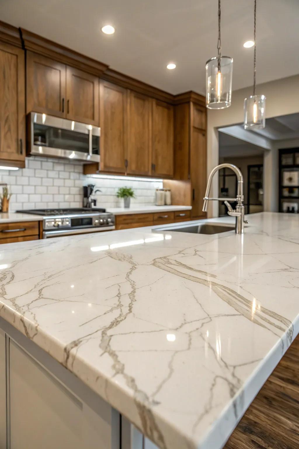 Marble tiling radiates opulence and ageless magnificence.