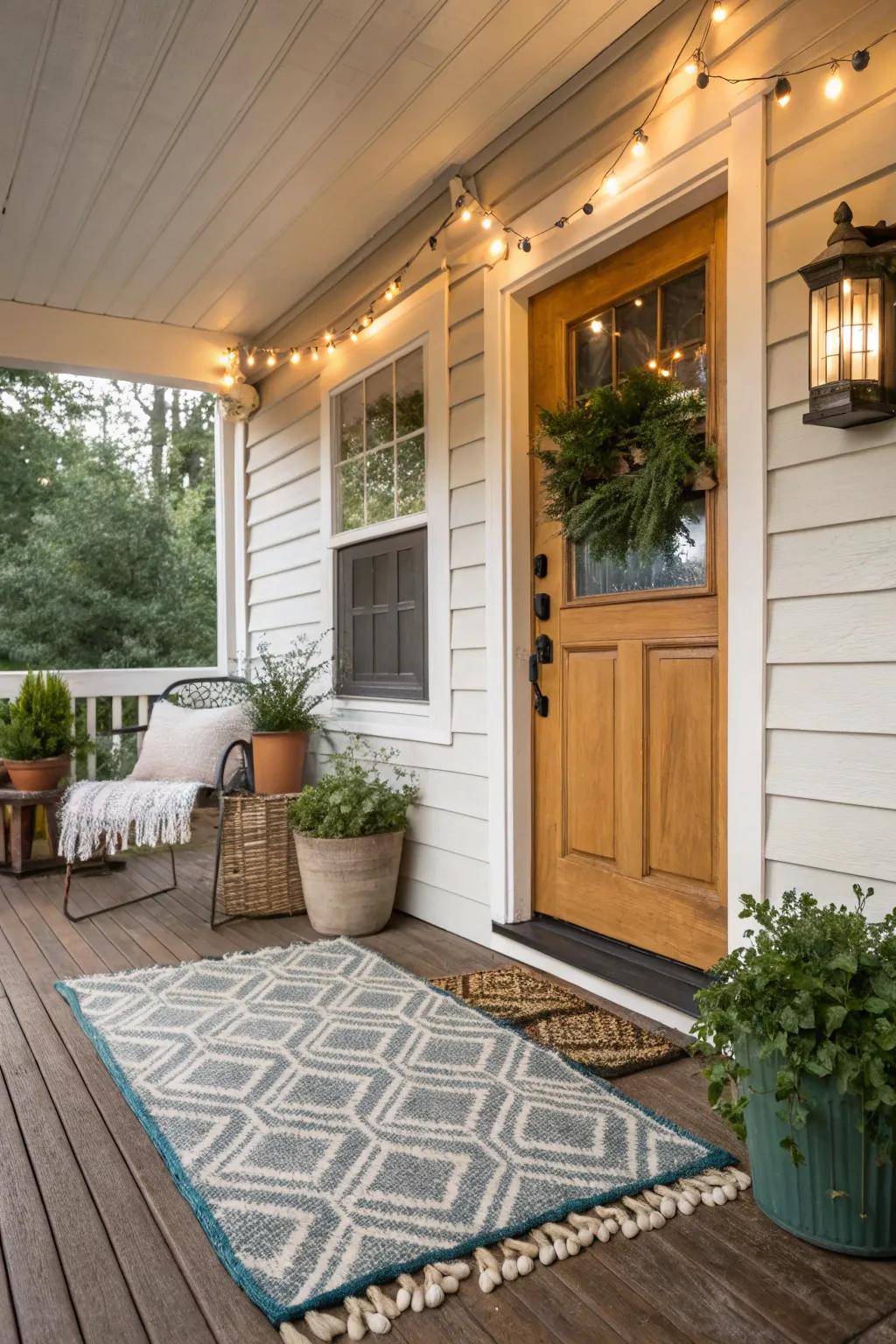 A cozy touch with an open-air rug.