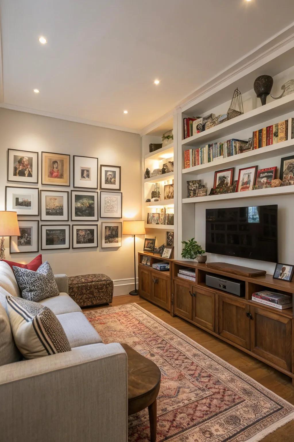 Individual touches impart profundity and a distinct essence to the family room.