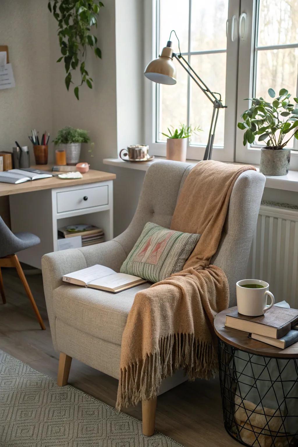 Inviting seating spots offer the perfect spot for a quick retreat.