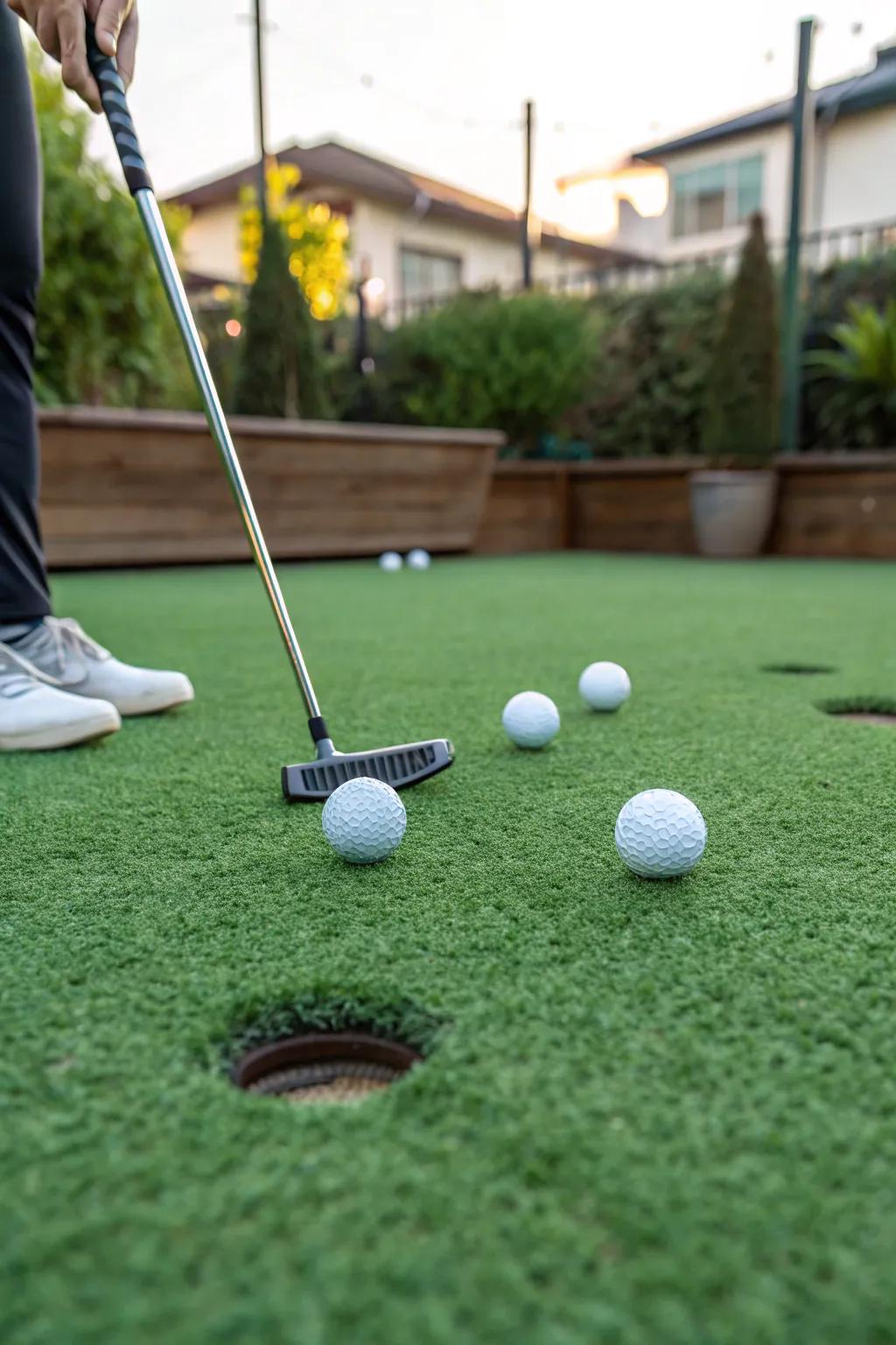 An entertaining miniature golf expanse upon synthetic lawn.
