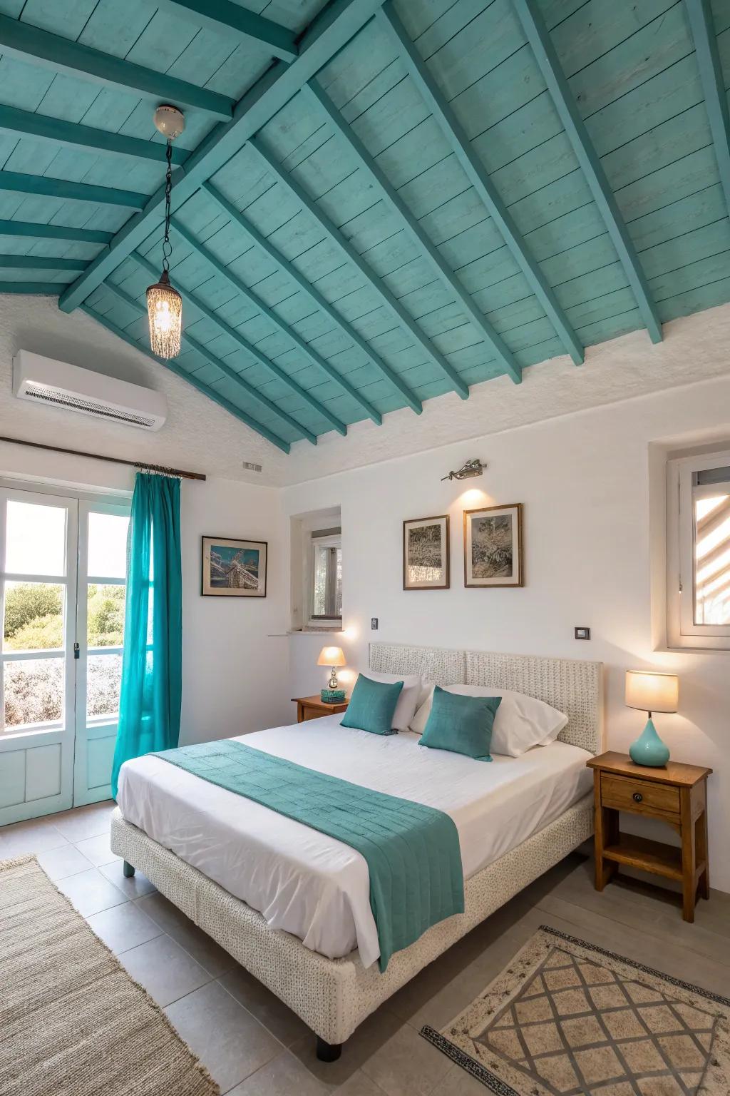 A turquoise overlook appends a startling and delightful twist to this sleeping quarter.
