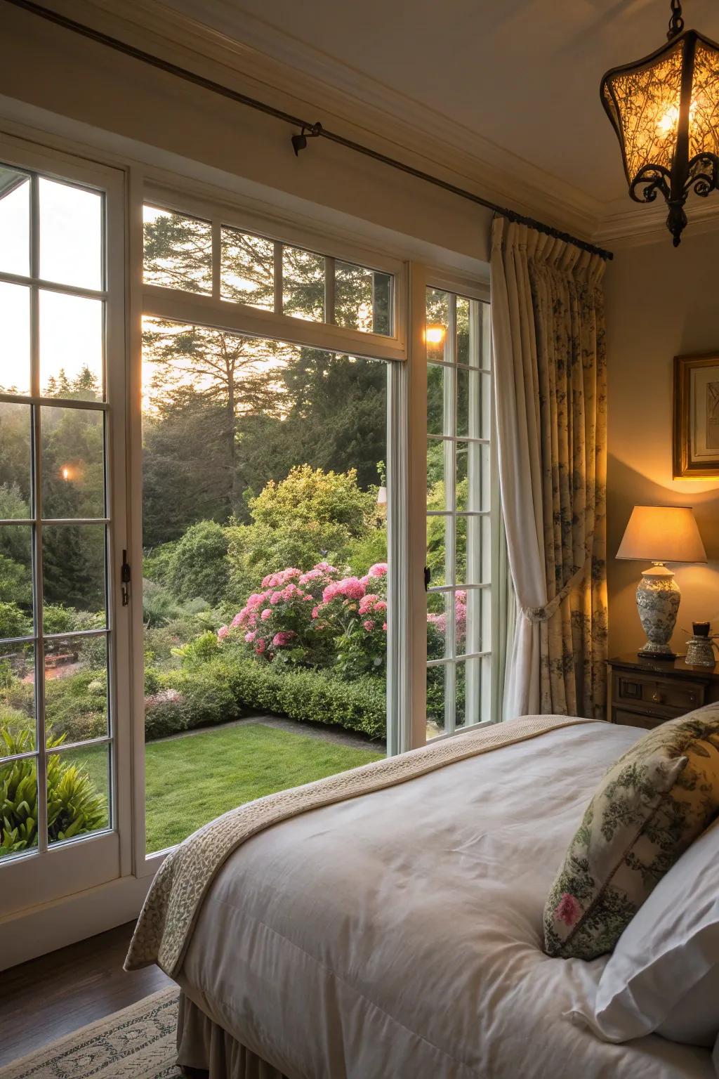 Enthralling views enhance the peace of your Tuscan-themed bedroom.