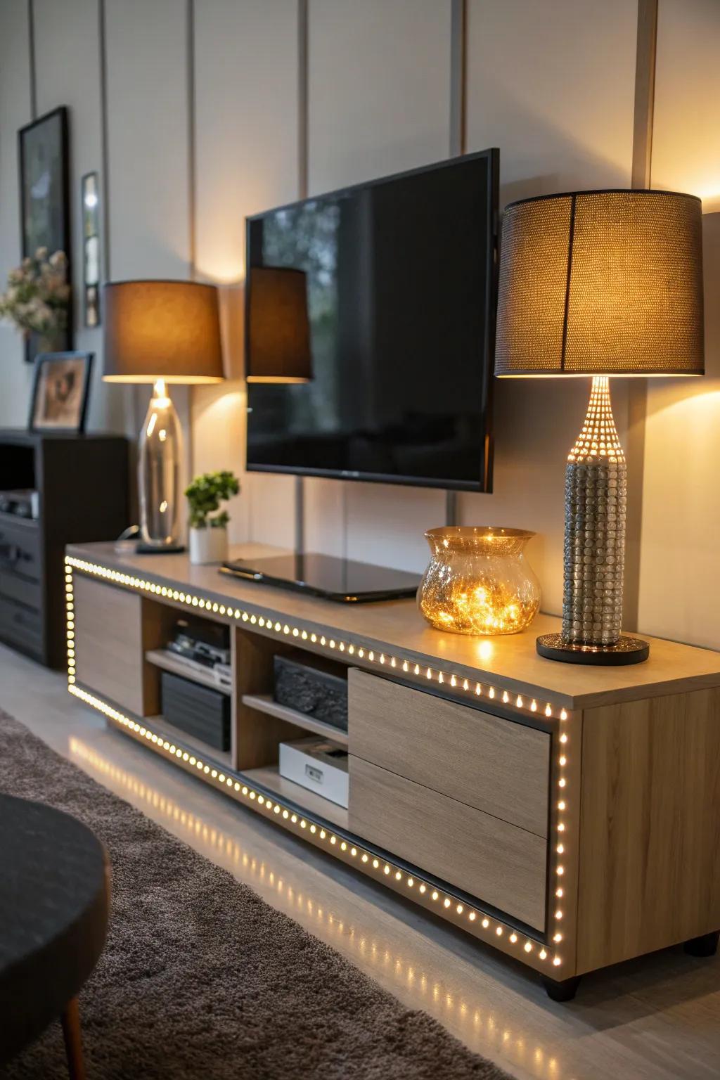 Integrated illumination improving a media console arrangement.