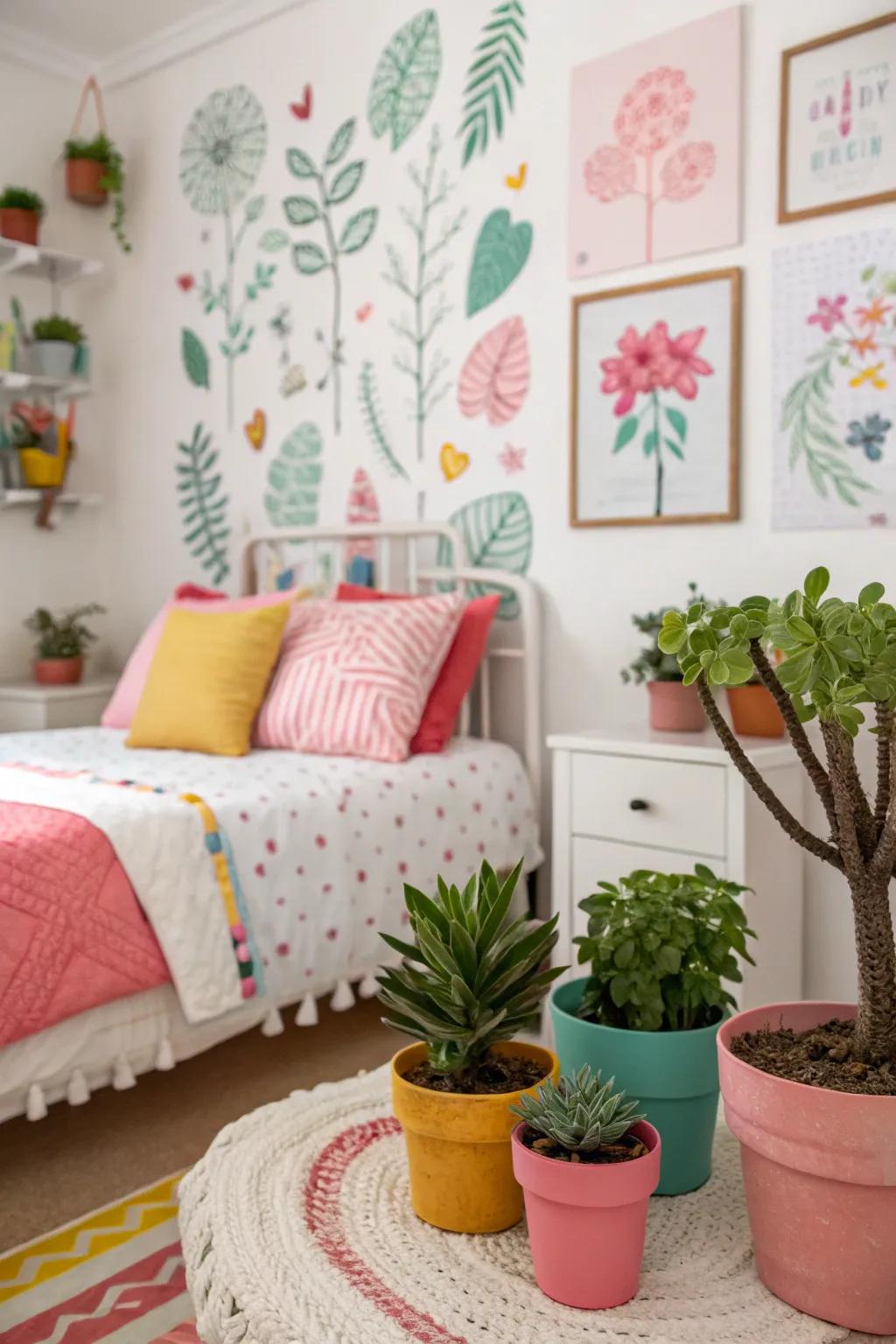 Nature-inspired decor conveys a sensation of vitality and freshness to a tween's space.