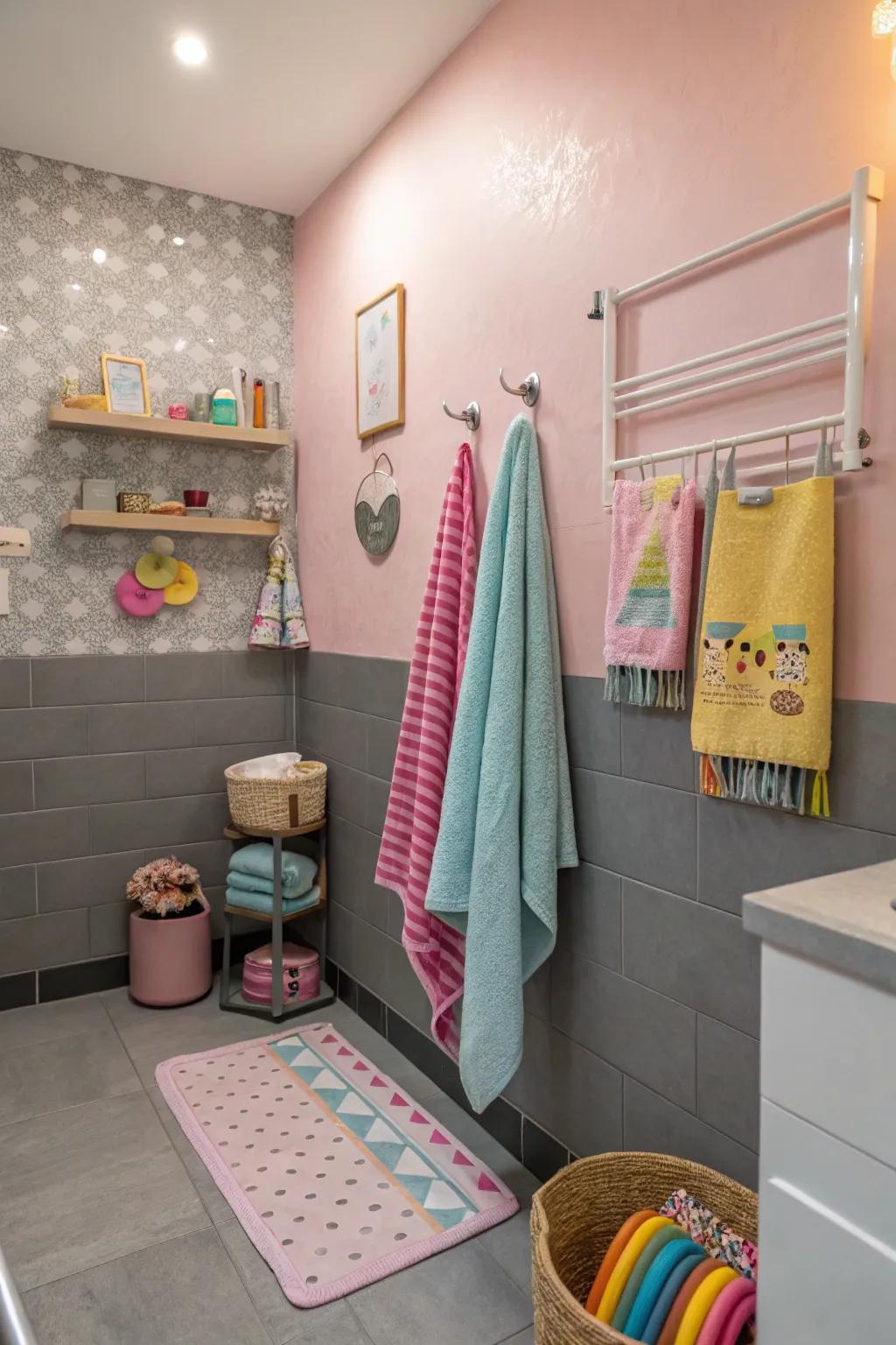 An enjoyable pink and gray two-tone wall scheme which stabilizes elegance and whimsy.
