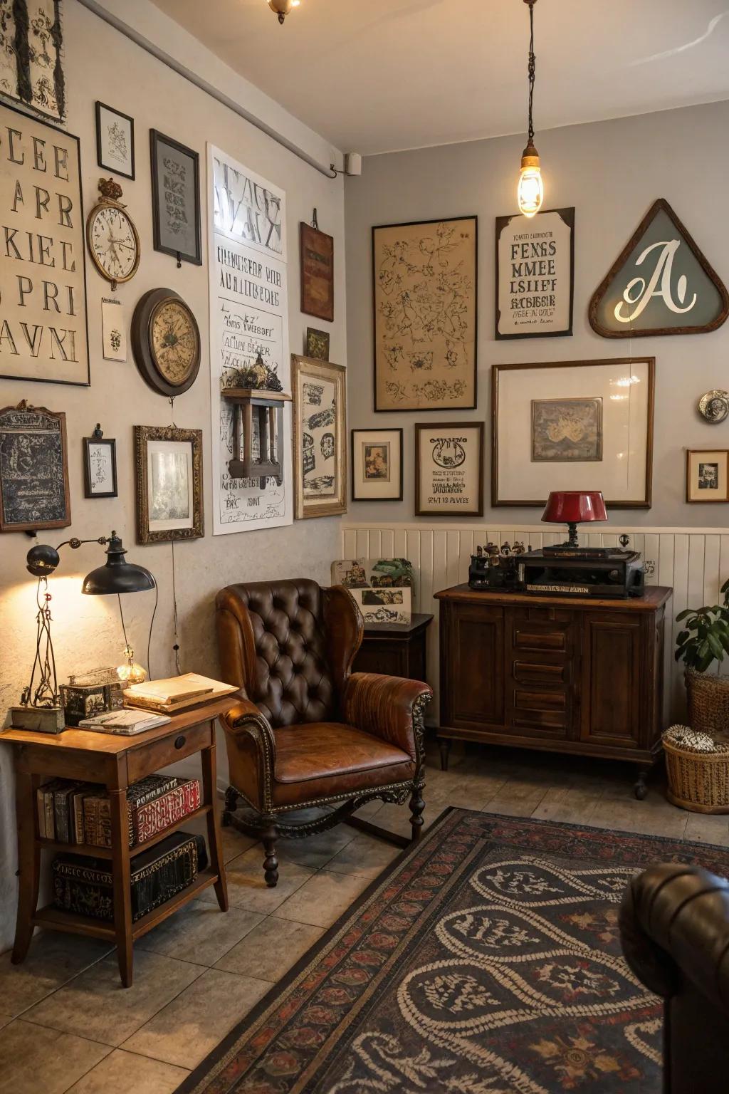 Thematic letterforms unite room visual appeals.
