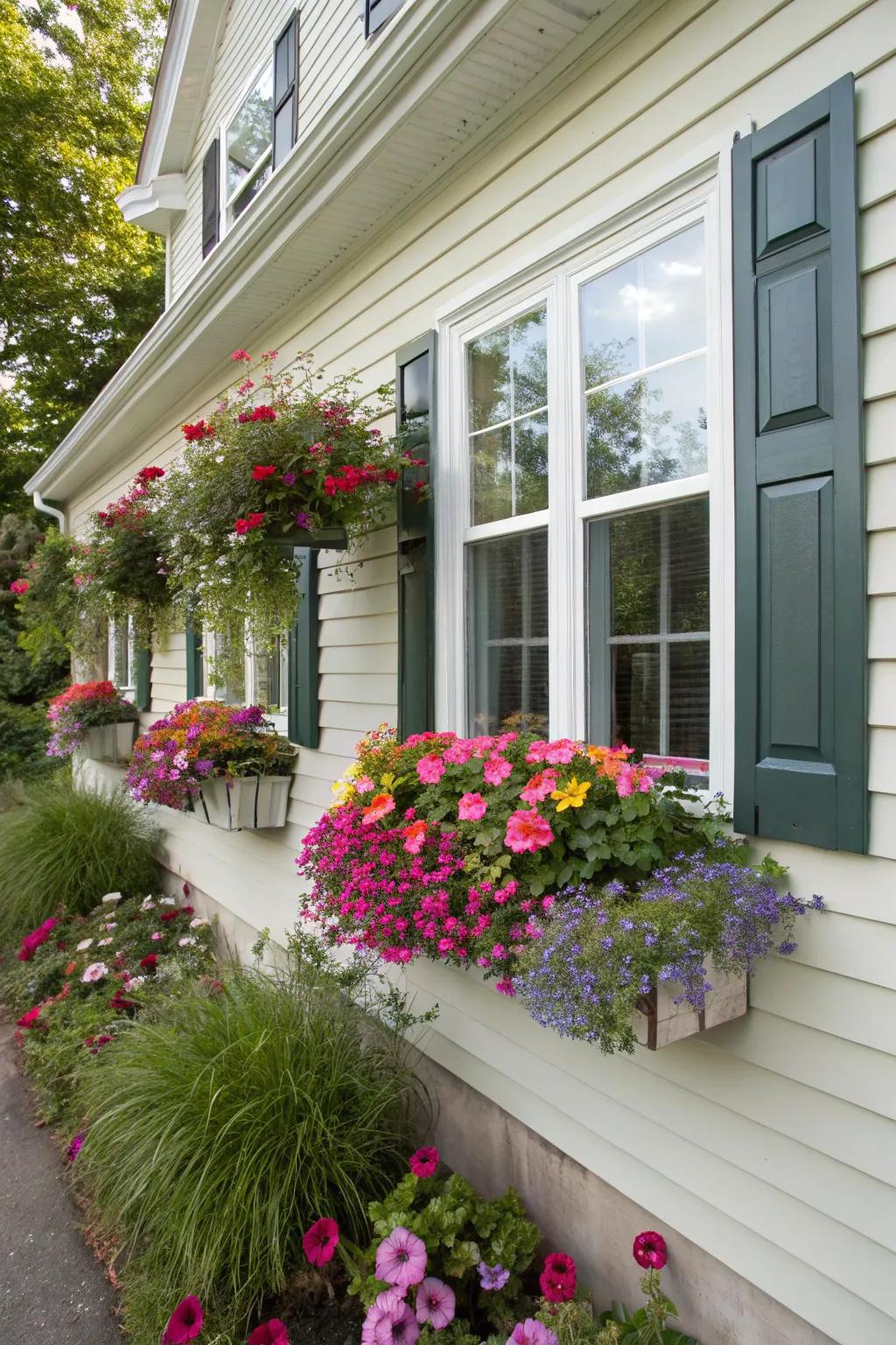 Window planters impart a charming and elevated accent to window landscapes.