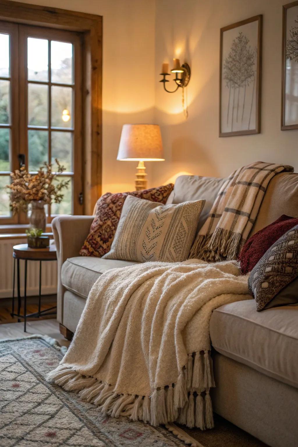 Plush throws add warmth and comfort to your Valentine’s setting.