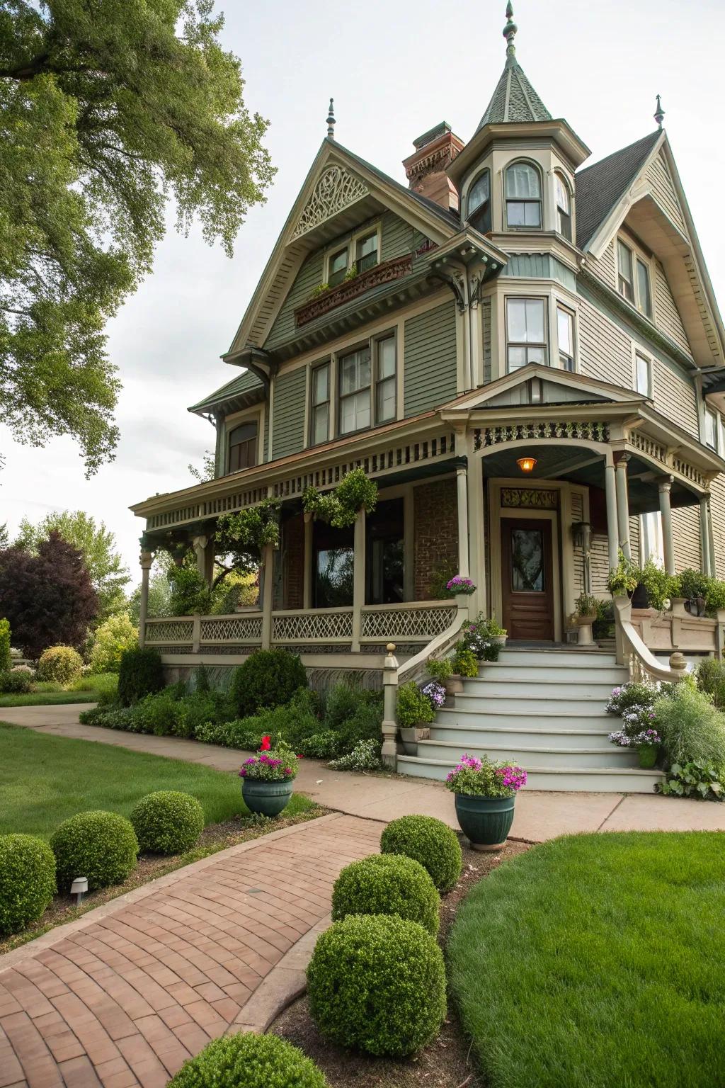 Symmetrical flora introduce a touch of nature to this Victorian entrance.