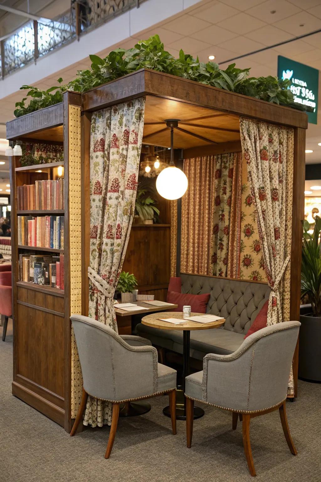 A seating zone entices booth guests to unwind and linger longer.