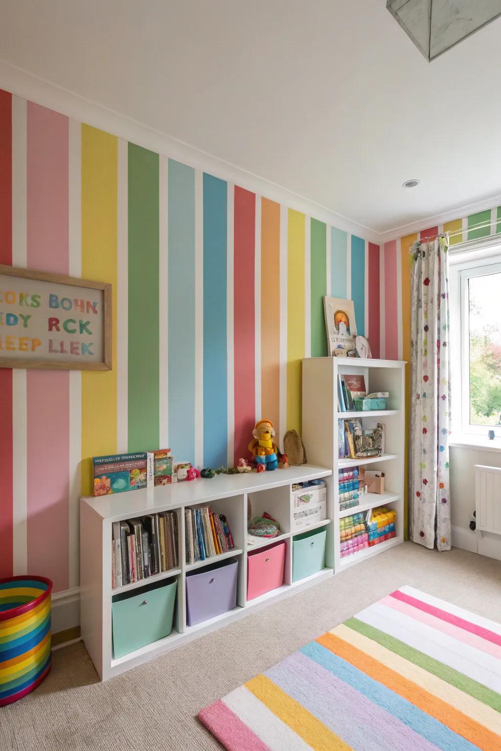 Radiant streaks infuse playfulness into a children's area.