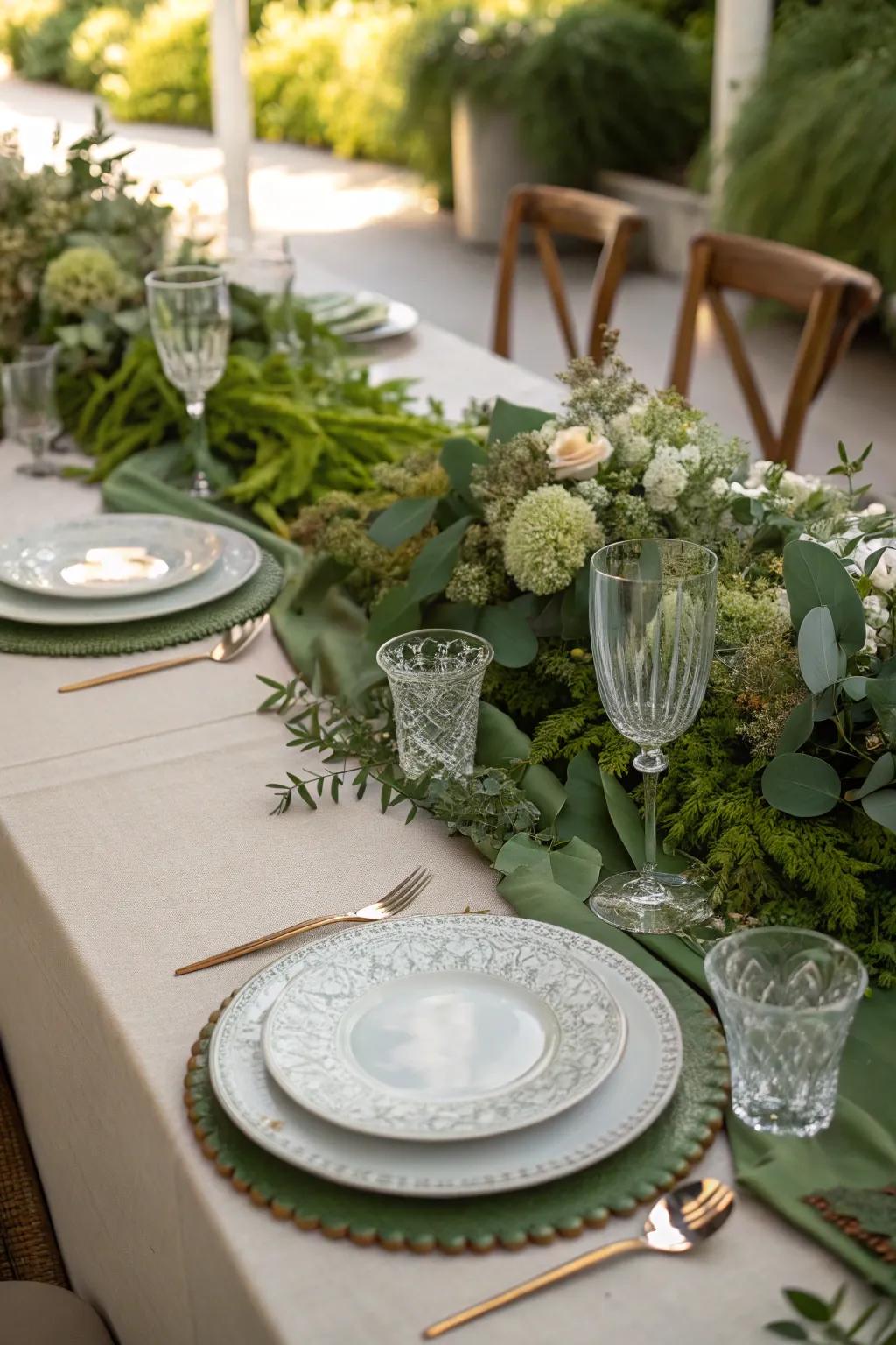 A revitalizing foliage runner adorns the wedding table.