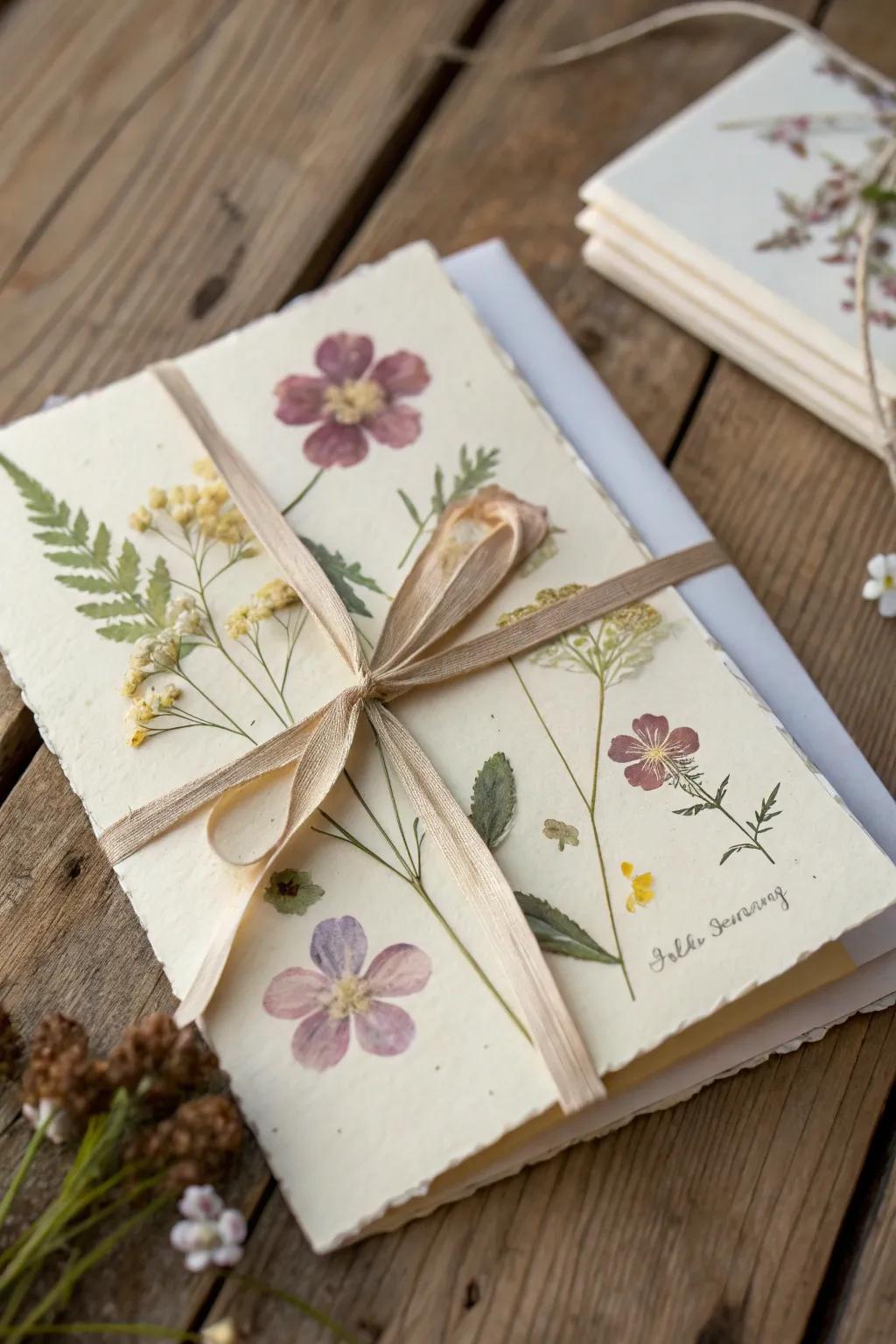 Handcrafted wedding announcement showcasing customized, artisanal accents.
