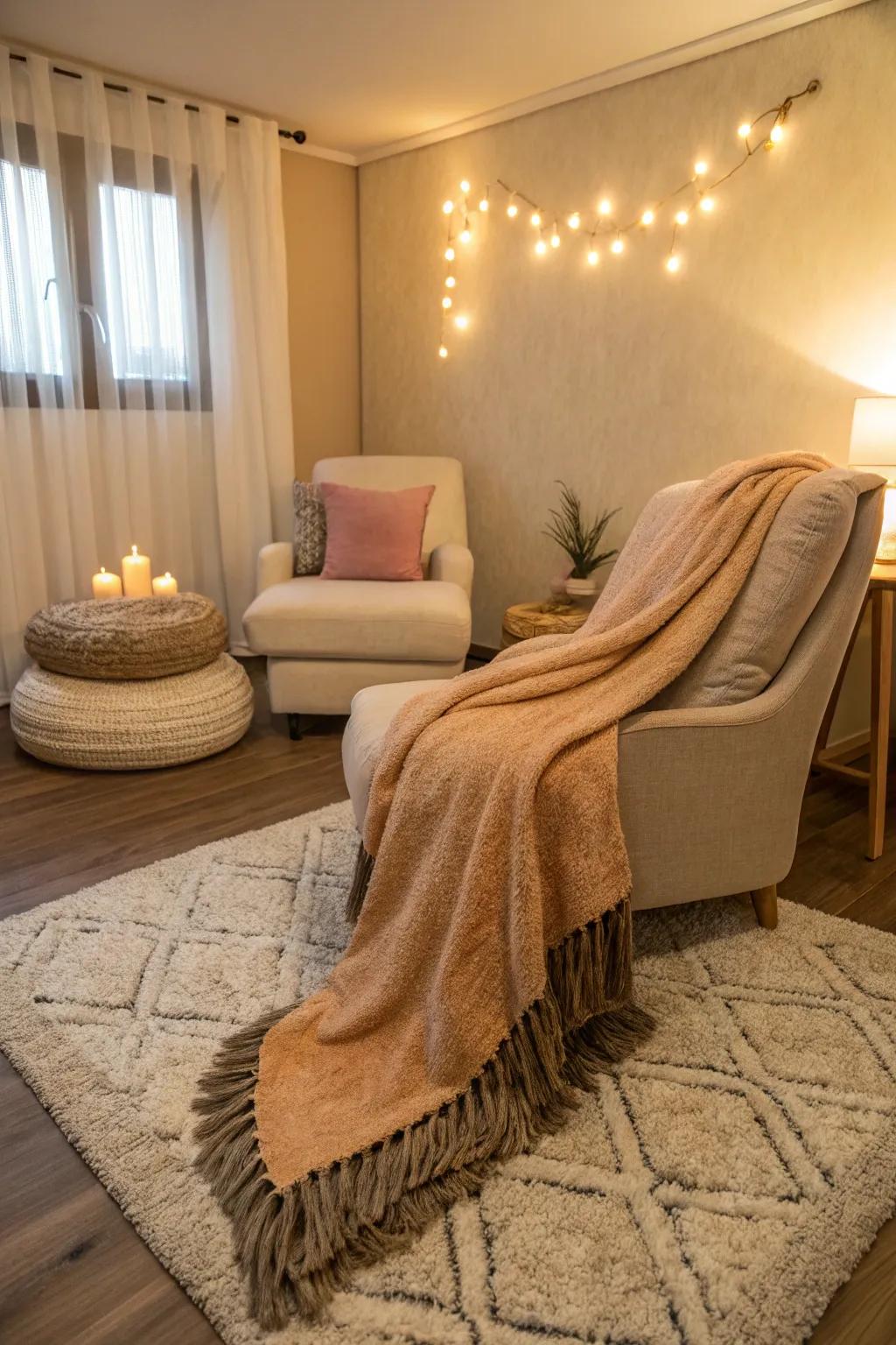 Texture and tenderness: Soft details for a comfortable escape.