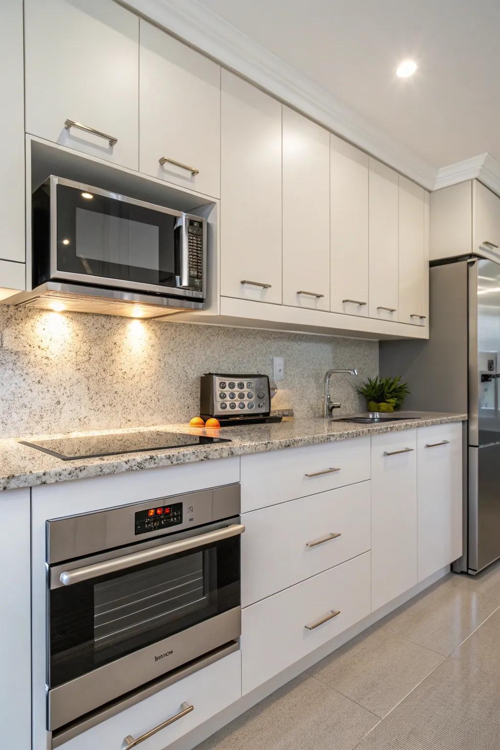 An under-counter microwave for a streamlined and functional kitchen.