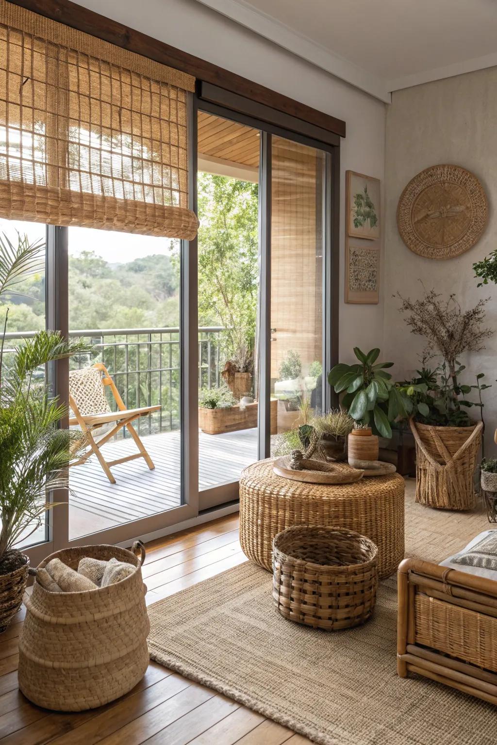 Cane window solutions offer a sustainable and stylish touch.