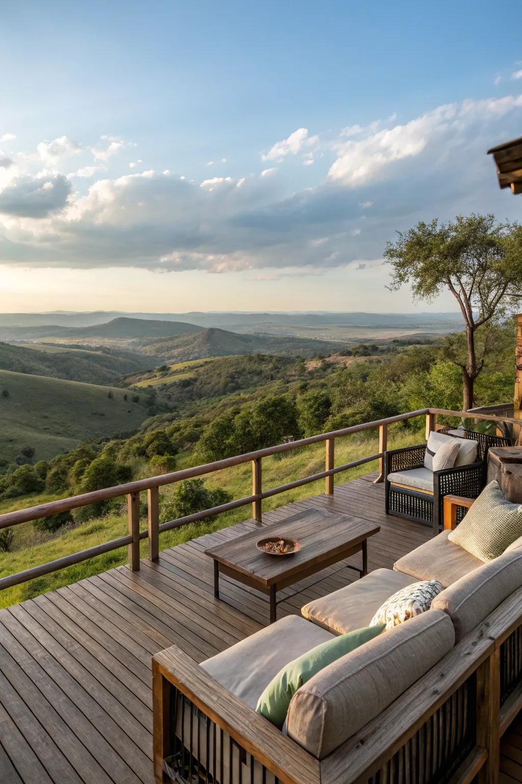 A deck with a panoramic view offers the quintessential setting for immersing oneself in the surroundings.