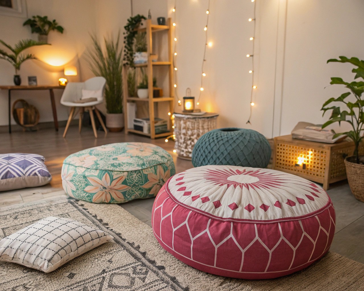 A family-friendly room highlighting contemporary floor seating options that cater to relaxed and informal gatherings.