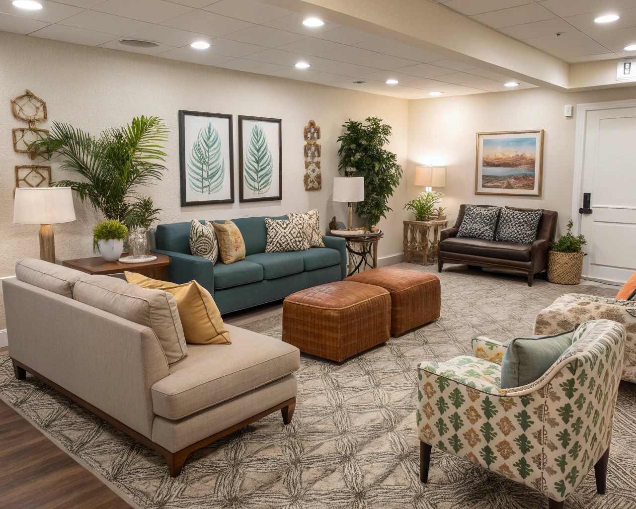 A living space with innovative arrangements that enhance conversation and adaptability, showing how alternative seating can improve the room's functionality.