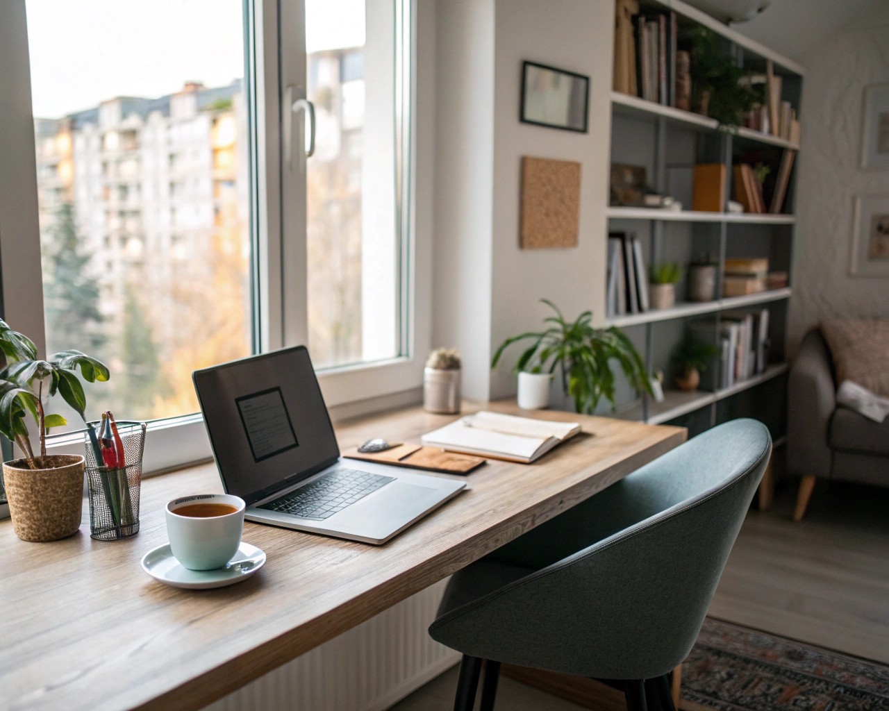 Converting corners into home offices provides functional work zones using limited space efficiently.