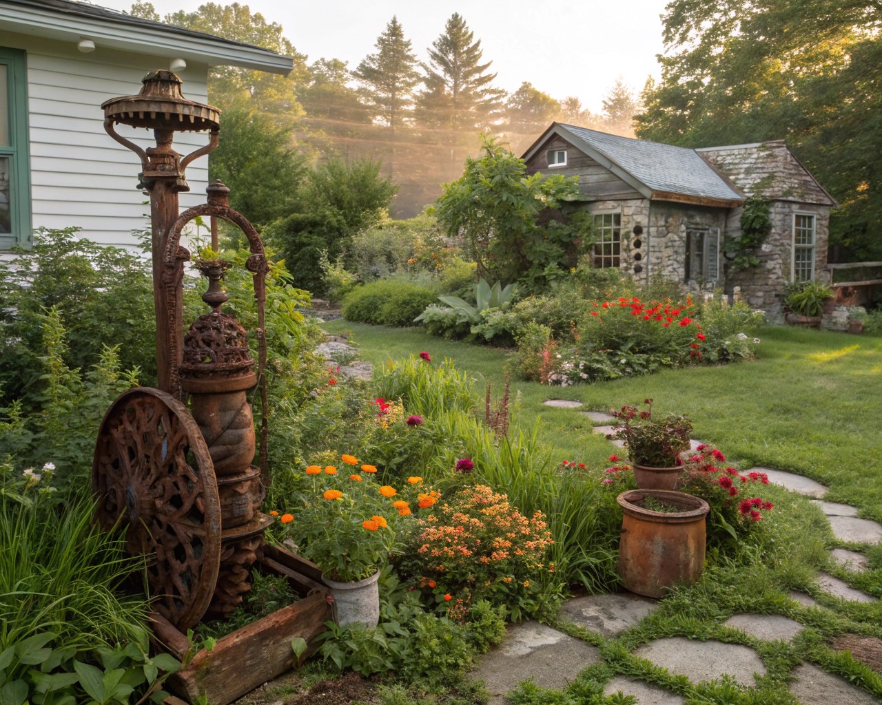 Durable materials such as steel, wood, and stone enhance the longevity of found object installations in gardens.